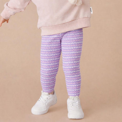 Girls Cotton Leggings- Purple Hearts