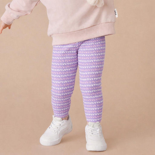 Girls Cotton Leggings- Purple Hearts & Olive Green- Pack of 2