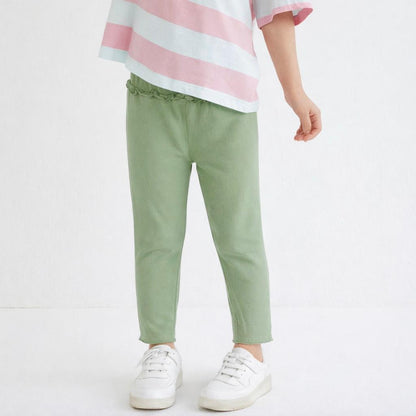 Girls Cotton Leggings- Olive Green