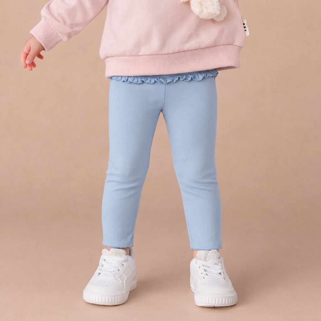 Girls Cotton Leggings- Powder Blue