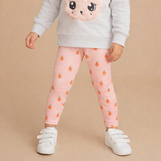 Girls Cotton Leggings- Pears & Powder Blue- Pack of 2