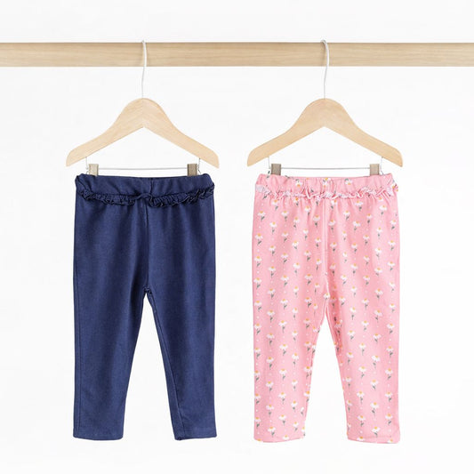 Girls Cotton Leggings- Dandelion & Navy Blue- Pack of 2