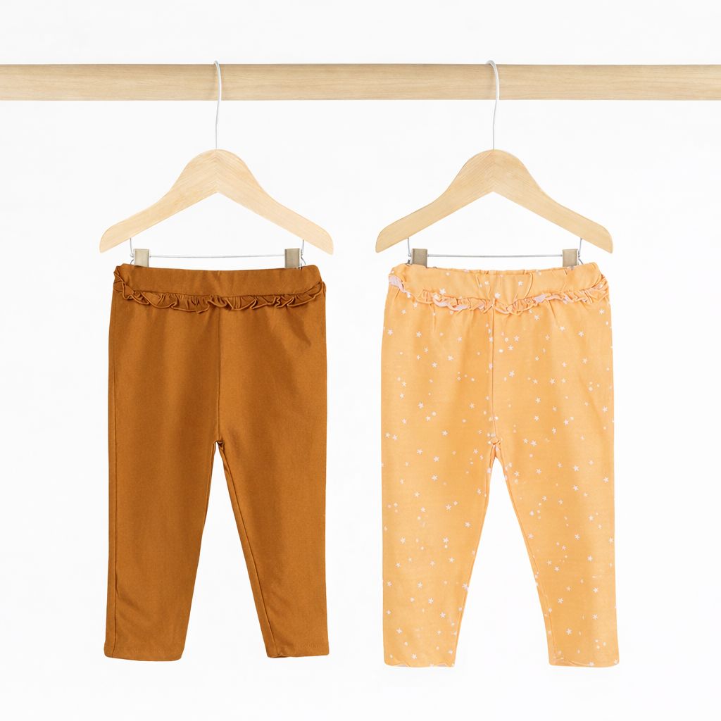 Girls Cotton Leggings- Yellow Sky & Rust Orange- Pack of 2