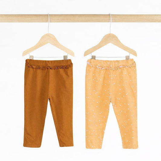 Girls Cotton Leggings- Yellow Sky & Rust Orange- Pack of 2