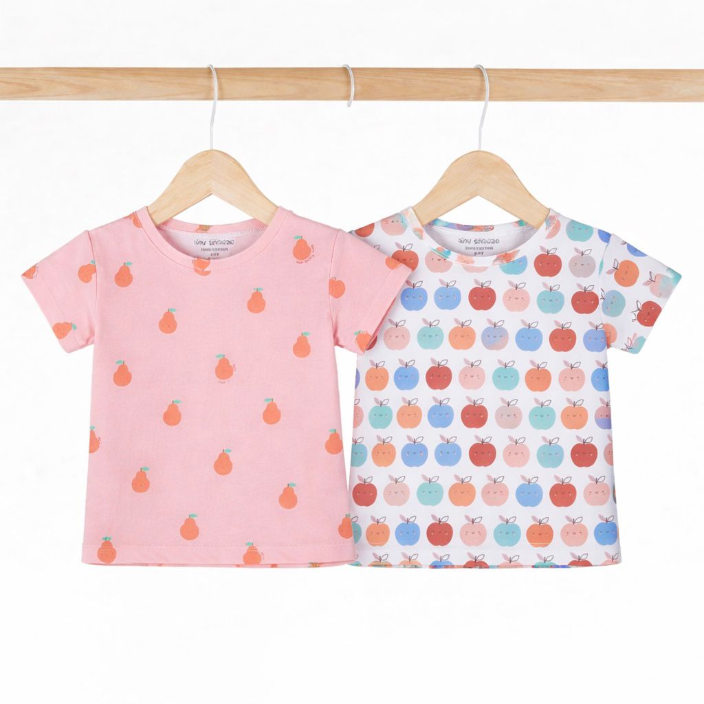 Kids Cotton Tshirt- Pears & Apples- Pack of 2