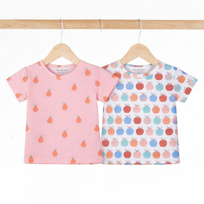 Kids Cotton Tshirt- Pears & Apples- Pack of 2