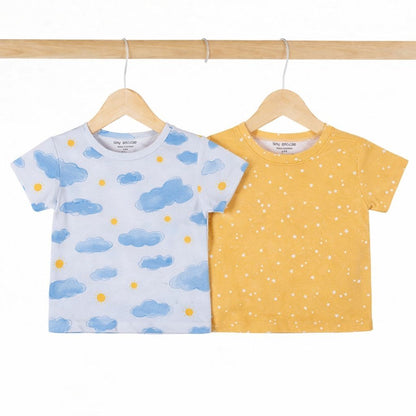 Kids Cotton Tshirt- Sun Clouds & Yellow Sky- Pack of 2