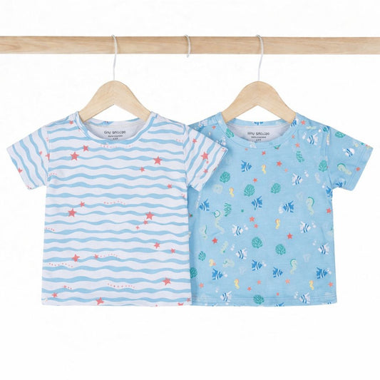Kids Cotton Tshirt- Waves & Underwater- Pack of 2