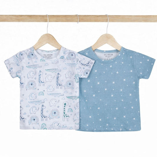 Kids Cotton Tshirt- Grey Animals & Grey Sky- Pack of 2