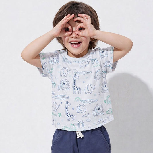 Kids Cotton Tshirt- Grey Animals & Grey Sky- Pack of 2