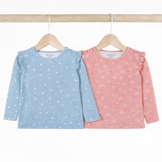 Girls Cotton Full-Sleeve Top- Grey Sky & Magical Sky- Pack of 2
