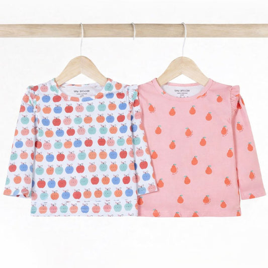 Girls Cotton Full-Sleeve Top- Pears & Apples- Pack of 2