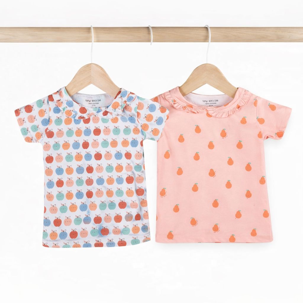 Girls Cotton Half-Sleeve Top- Pears & Apples- Pack of 2