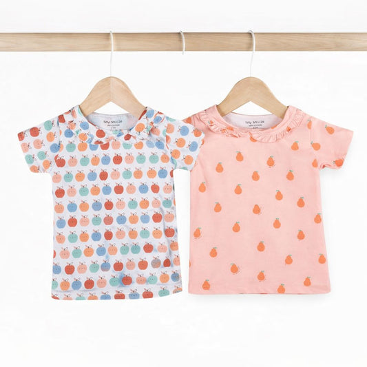 Girls Cotton Half-Sleeve Top- Pears & Apples- Pack of 2