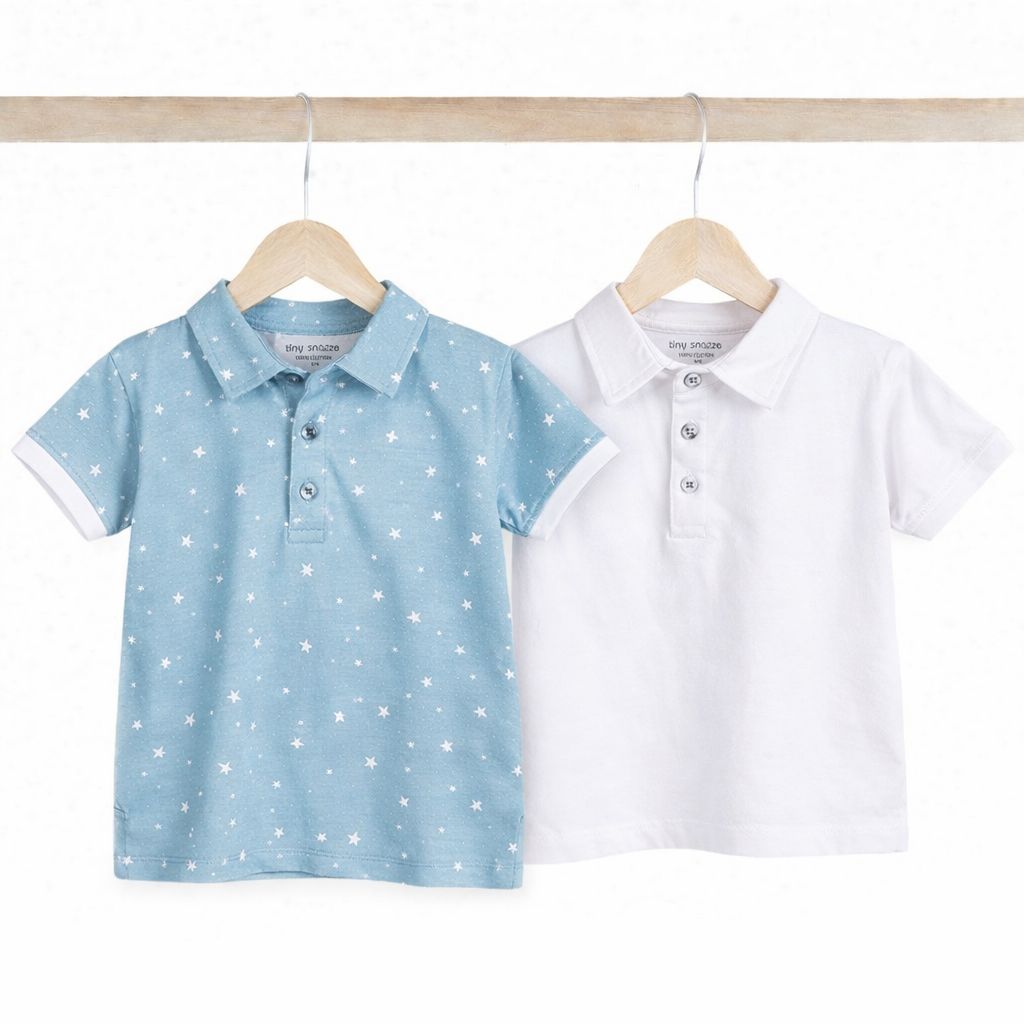Boys Polo Tshirt- Grey Sky & Solid White- Pack of 2