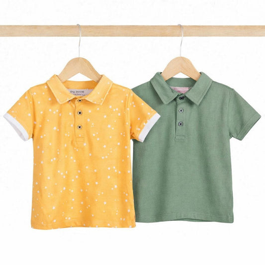 Boys Polo Tshirt- Yellow Sky & Solid Olive Green- Pack of 2
