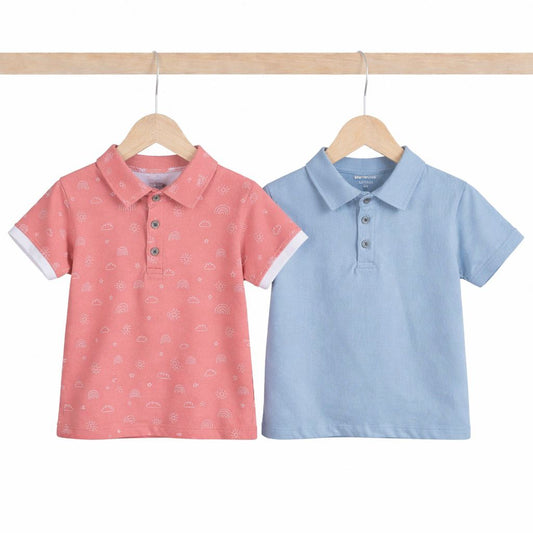 Boys Polo Tshirt- Magical Sky & Solid Powder Blue- Pack of 2
