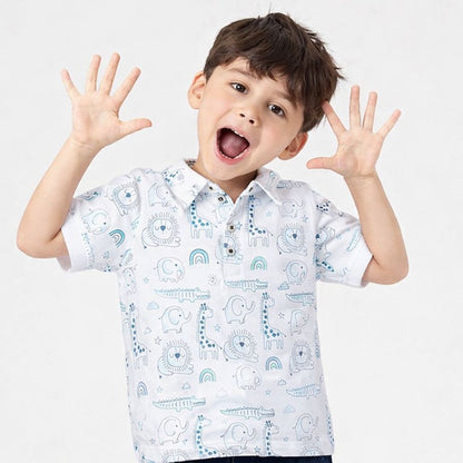 Boys Polo Tshirt- Grey Animals & Solid Black- Pack of 2