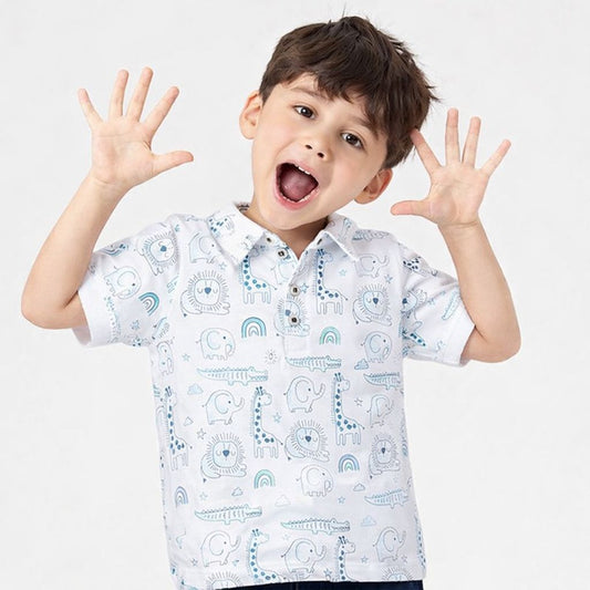 Boys Polo Tshirt- Grey Animals & Solid Black- Pack of 2