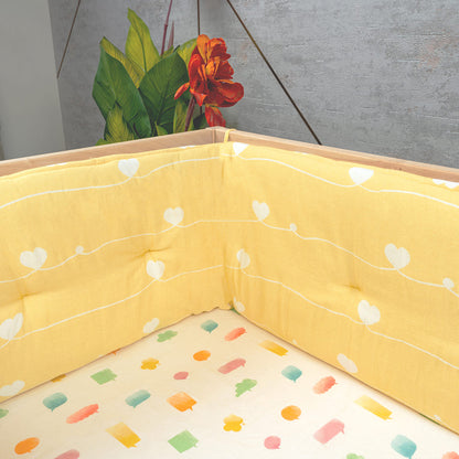 Organic Cot Bumper- Yellow Hearts