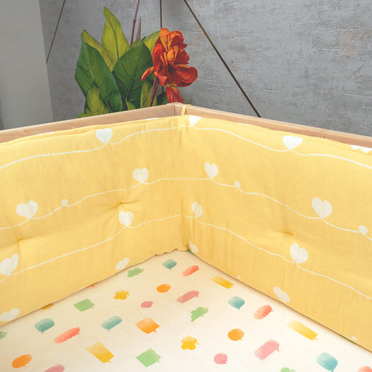 Organic Cot Bumper- Yellow Hearts