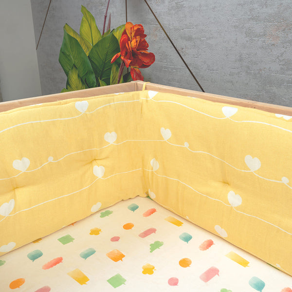 Organic Cot Bumper- Yellow Hearts