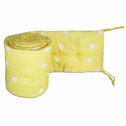 Organic Cot Bumper- Yellow Hearts
