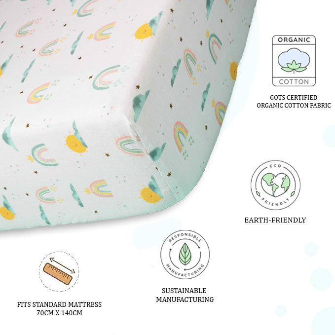 Organic Fitted Cot Sheet- Colorful Rainbows