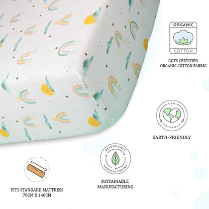 Organic Fitted Cot Sheet- Colorful Rainbows