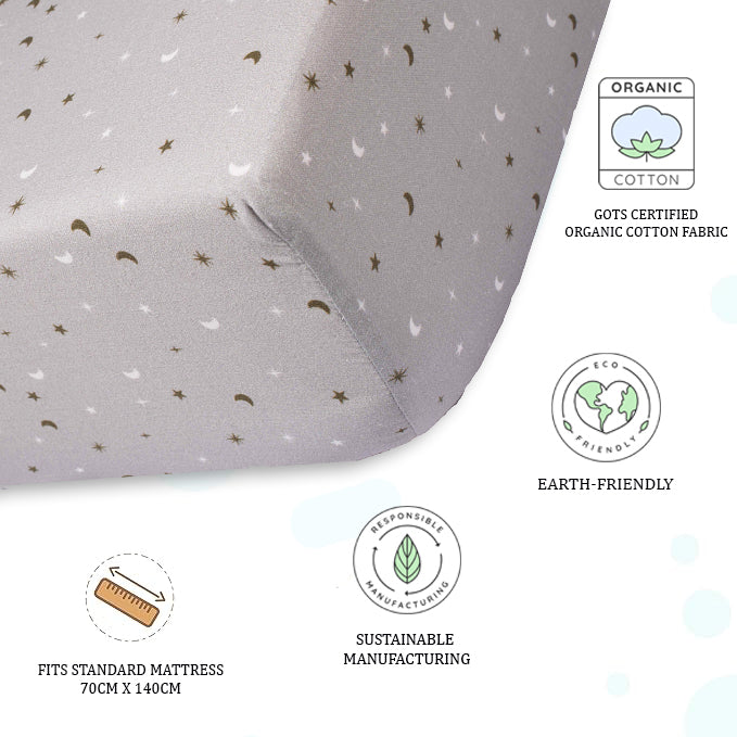 Organic Fitted Cot Sheet- Grey Sky