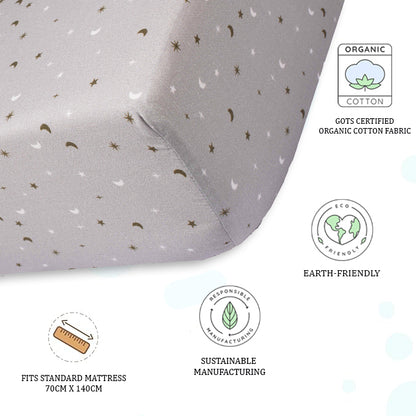 Organic Fitted Cot Sheet- Grey Sky