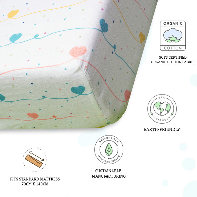 Organic Fitted Cot Sheet- Hearts