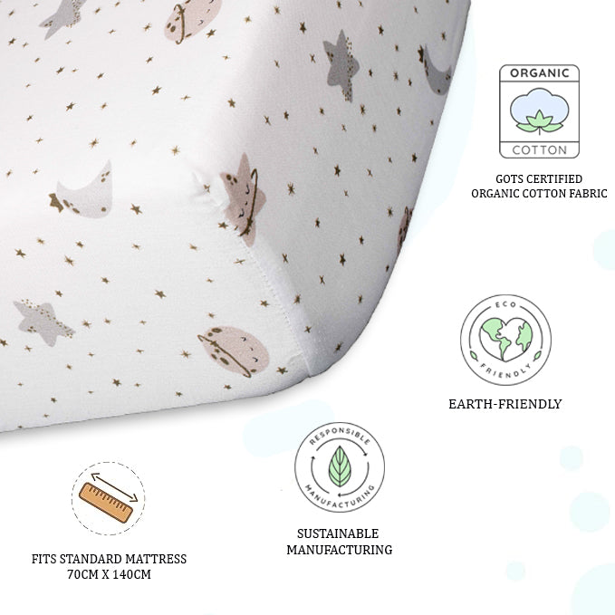 Organic Fitted Cot Sheet- Moon & Stars