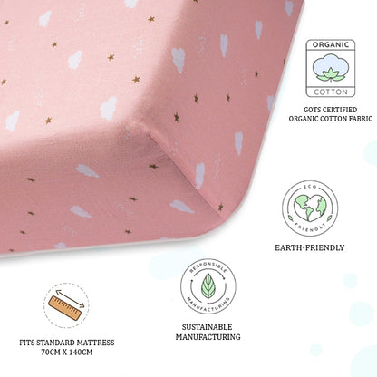 Organic Fitted Cot Sheet- Pink Clouds