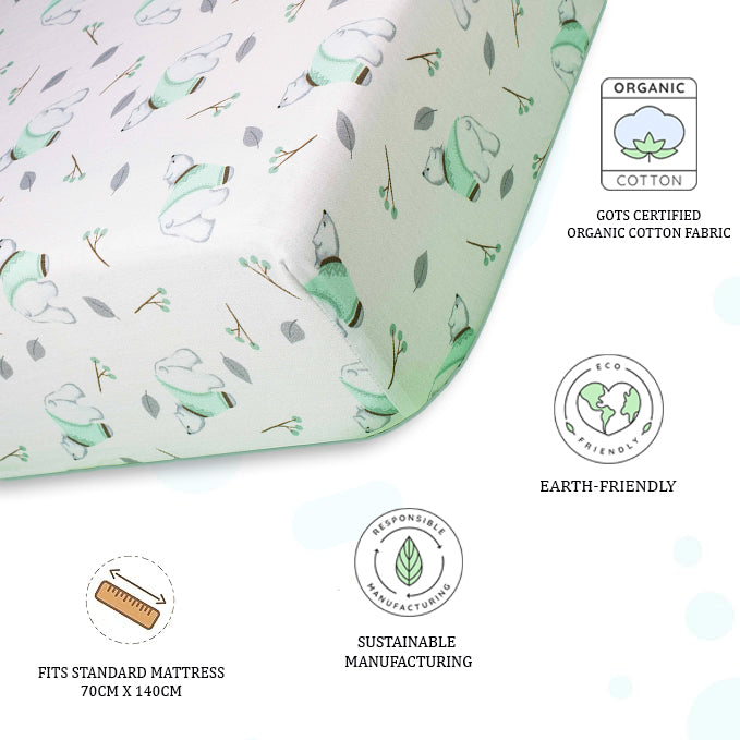 Organic Fitted Cot Sheet- Polar Bear