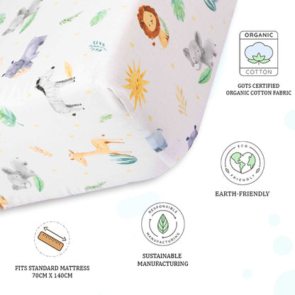 Organic Fitted Cot Sheet- Safari Animals