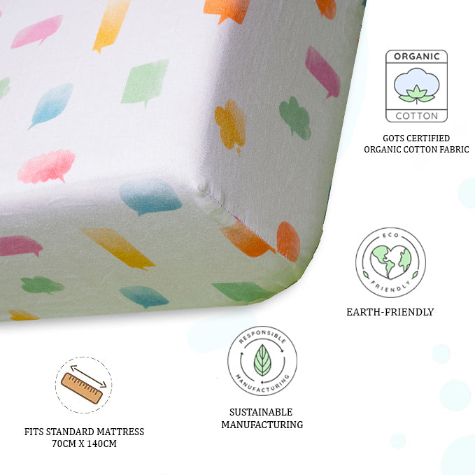 Organic Fitted Cot Sheet- Speech Bubbles