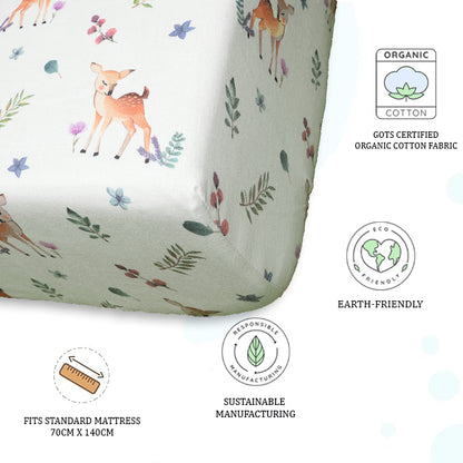 Organic Fitted Cot Sheet- Deer