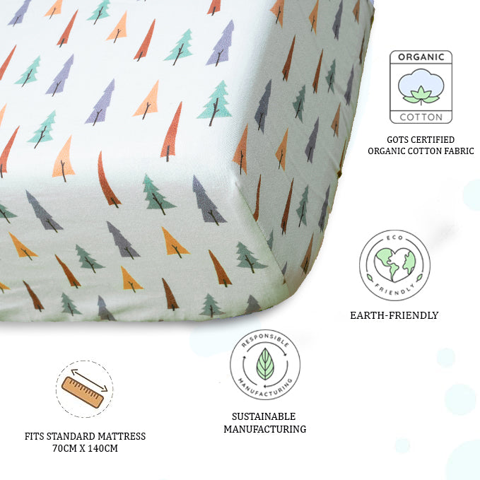 Organic Fitted Cot Sheet- Trees