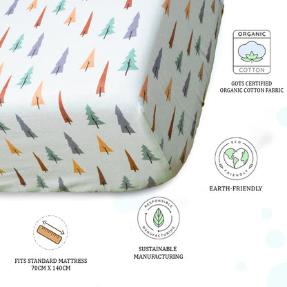 Organic Fitted Cot Sheet- Trees