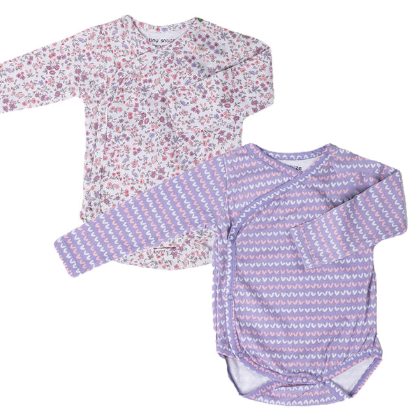 Kimono Bodysuits- Blossom & Purple Hearts- Pack of 2