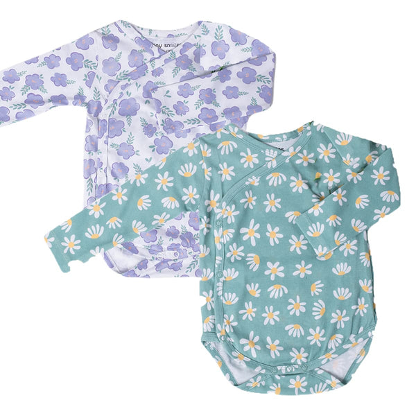Kimono Bodysuits- Green & Purple Flowers- Pack of 2