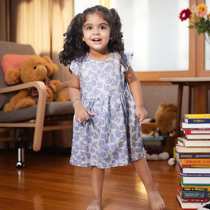 Girls Cotton Frock- Green & Purple Flowers- Pack of 2