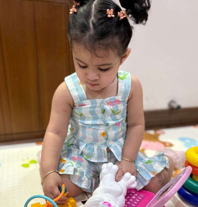 Girls Co-Ord Set- Blue Ghingham