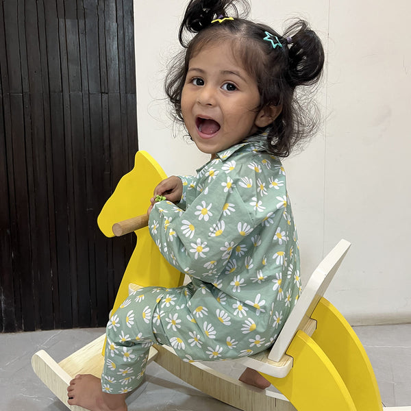 Cotton Nightsuit- Green Flowers