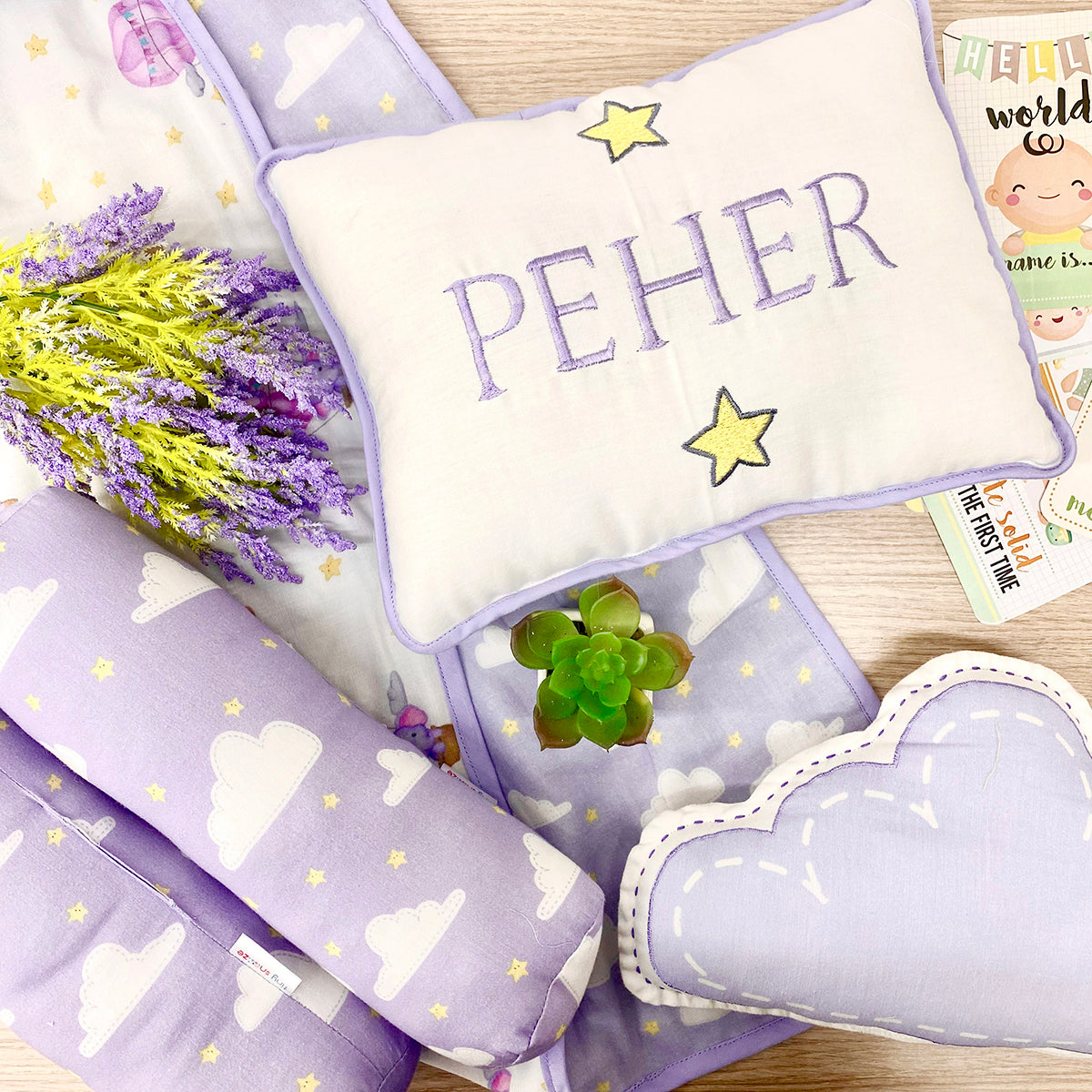 Organic Pillow & Bolsters - Purple Clouds | Set of 3